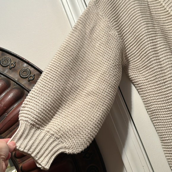 🍂New Khaki Solid Knit Longline Open Front Bishop Sleeve Split Hem Cardigan Med - Picture 9 of 16